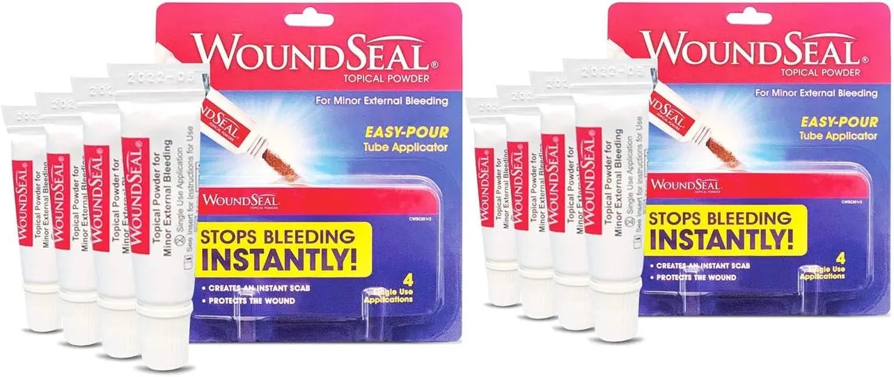 Biolife WoundSeal Topical Powder Wound Care First Aid for Cuts, Scrapes and Abrasions Single Use, 8 Bottles (Packaging May Vary), 2-Pack