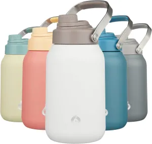 BJPKPK Half Gallon Insulated Water Bottles, 64oz Water Jug with Metal Handle & BPA Free Spout Lid, Dishwasher Safe Thermos, Large Stainless Steel Gym Sport Jugs, Milky White