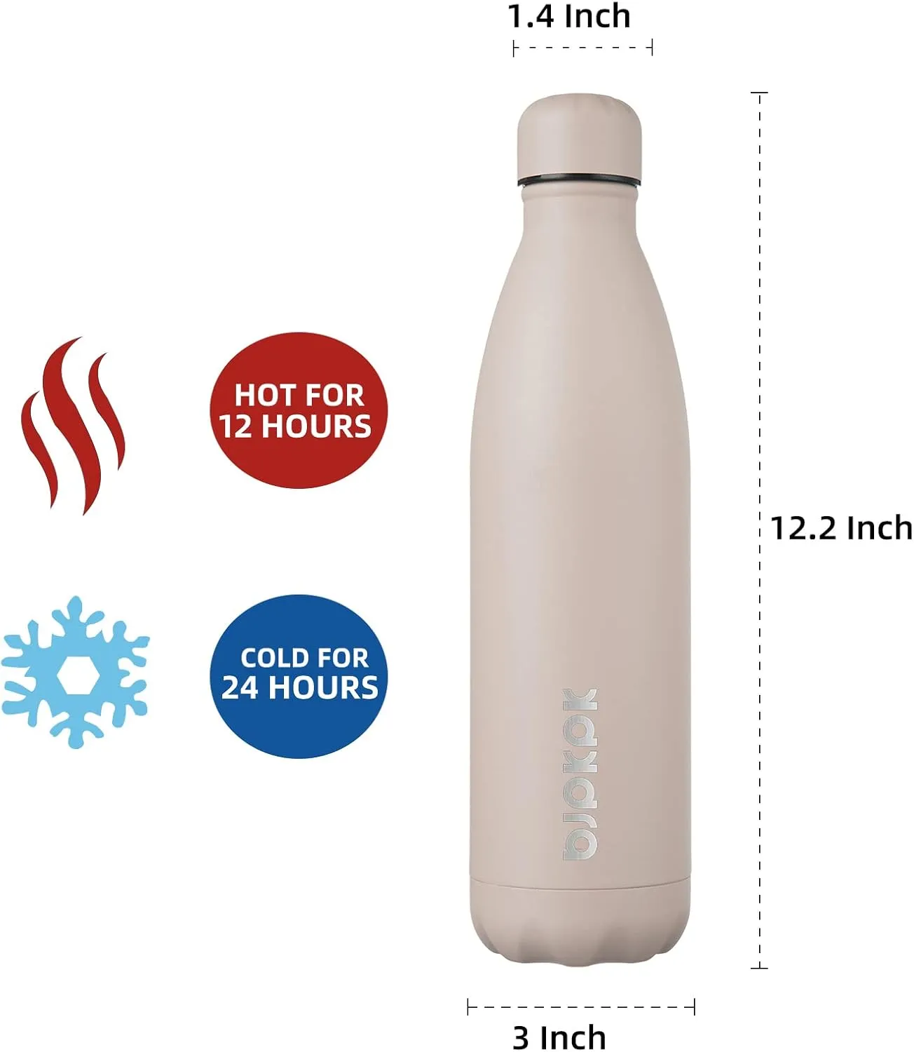 BJPKPK Insulated Water Bottle 25oz Stainless Steel Water Bottles Keep Cold And Hot, Apricot