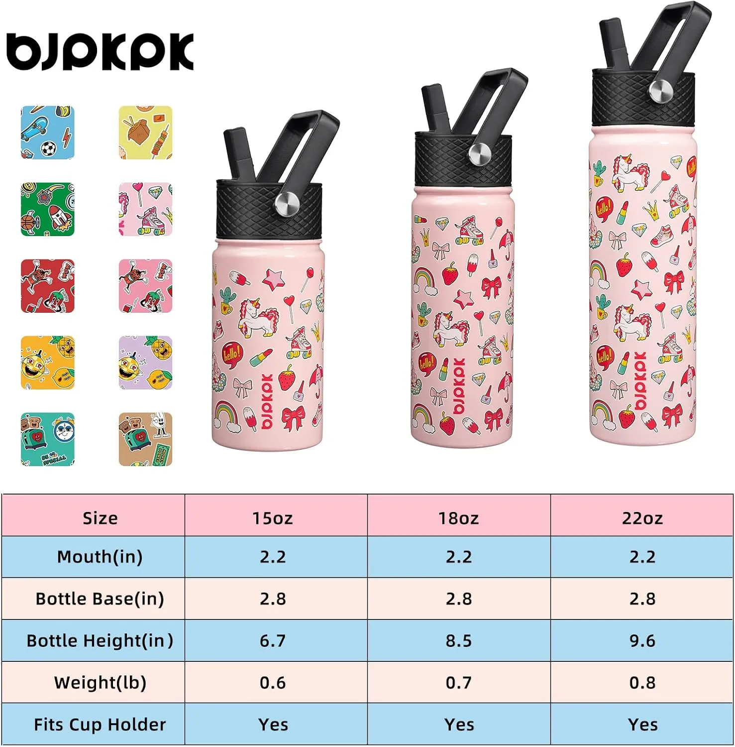 BJPKPK Insulated Water Bottle with Straw Lid, 18 oz Stainless Steel Metal Water Bottles, Reusable Leak Proof BPA Free Water Bottles, Cups, Thermos, Unicorn
