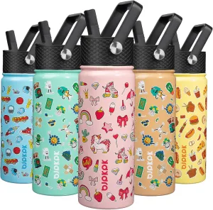BJPKPK Insulated Water Bottle with Straw Lid, 18 oz Stainless Steel Metal Water Bottles, Reusable Leak Proof BPA Free Water Bottles, Cups, Thermos, Unicorn