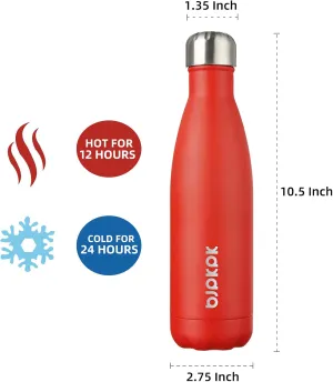 BJPKPK Stainless Steel Water Bottles 17oz Insulated Water Bottle Travel Sports Water Bottles BPA Free, Red (Pack of 2)