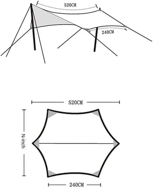 Black Coated Tarcanopy Waterproof Outdoor Awning Camping Hexagonal Canopy UV Resistant Square Awning Tarp