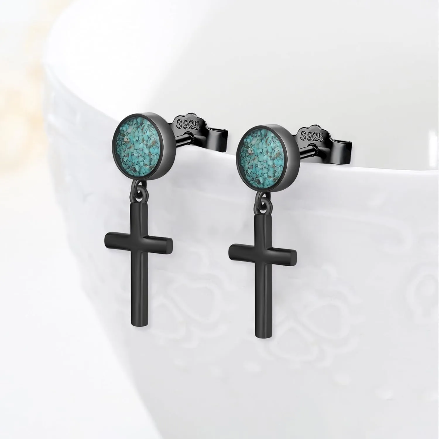 Black Dangle Drop Earrings 925 Sterling Silver Turquoise/Abalone Shell Earrings Jewelry Gifts for Women Men