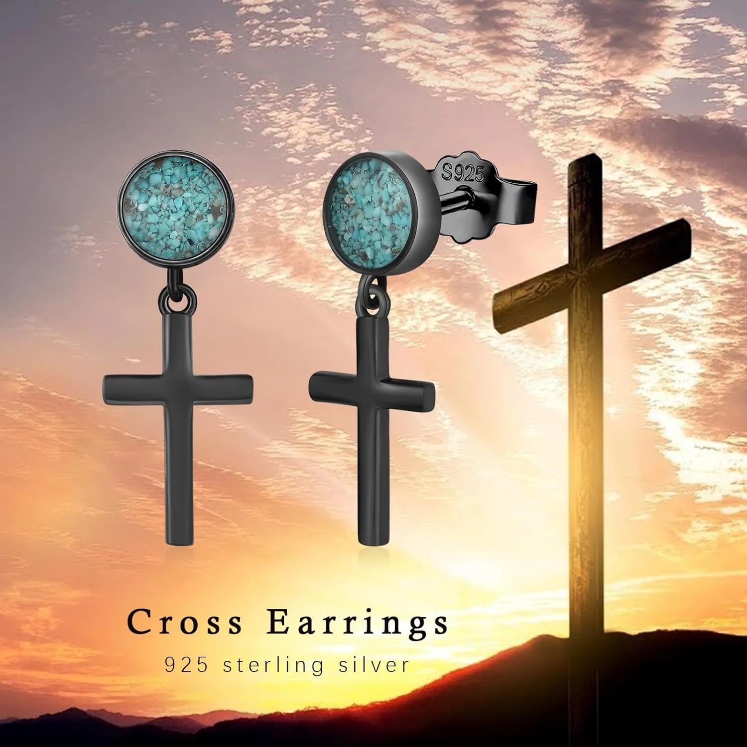 Black Dangle Drop Earrings 925 Sterling Silver Turquoise/Abalone Shell Earrings Jewelry Gifts for Women Men