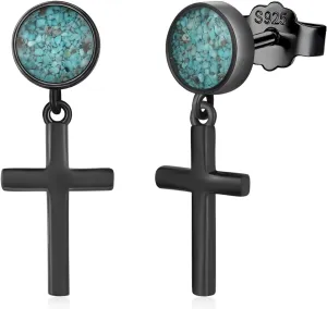 Black Dangle Drop Earrings 925 Sterling Silver Turquoise/Abalone Shell Earrings Jewelry Gifts for Women Men