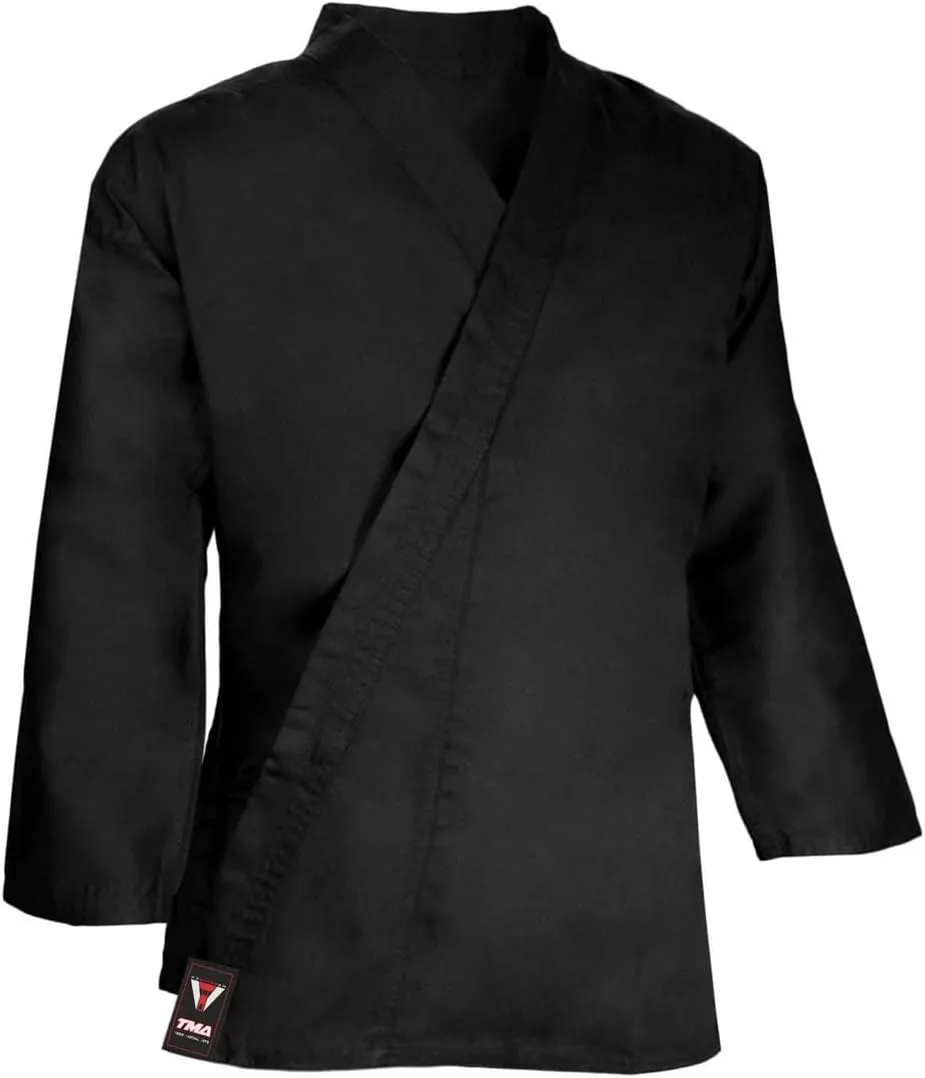 Black Karate Uniform, Gi 7 oz Adult Kids w/White belt Tae Kwon Do