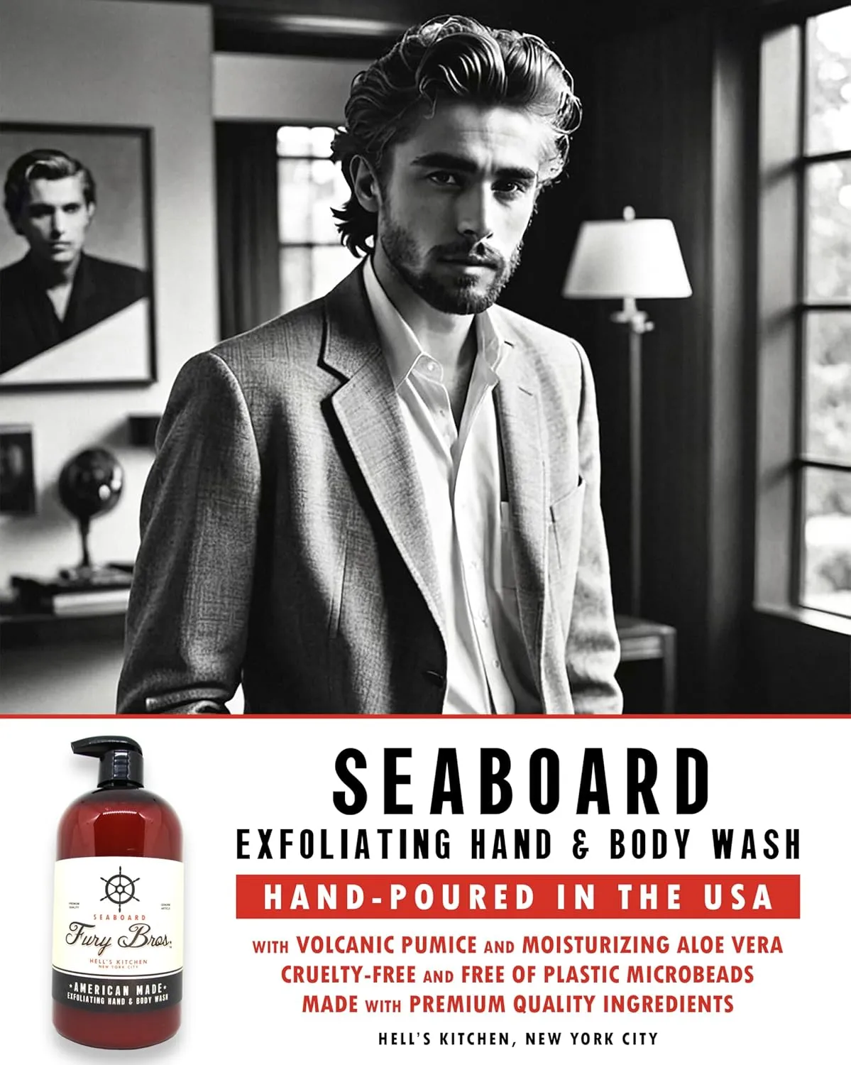 Black Series Hand & Body Wash | Seaboard | Natural Ingredients | Exfoliating Volcanic Pumice | Moisturizing Aloe Vera | Made in USA | Cruelty-Free | Microbead Free | 16 oz