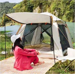 Blackout Tents for Camping Waterproof 4 People Insect-Proof,Double Doors and Four Windows Camping Tunnel Tent Stable and Lightweight Teepee Adult for Family Camping,Hiking Party