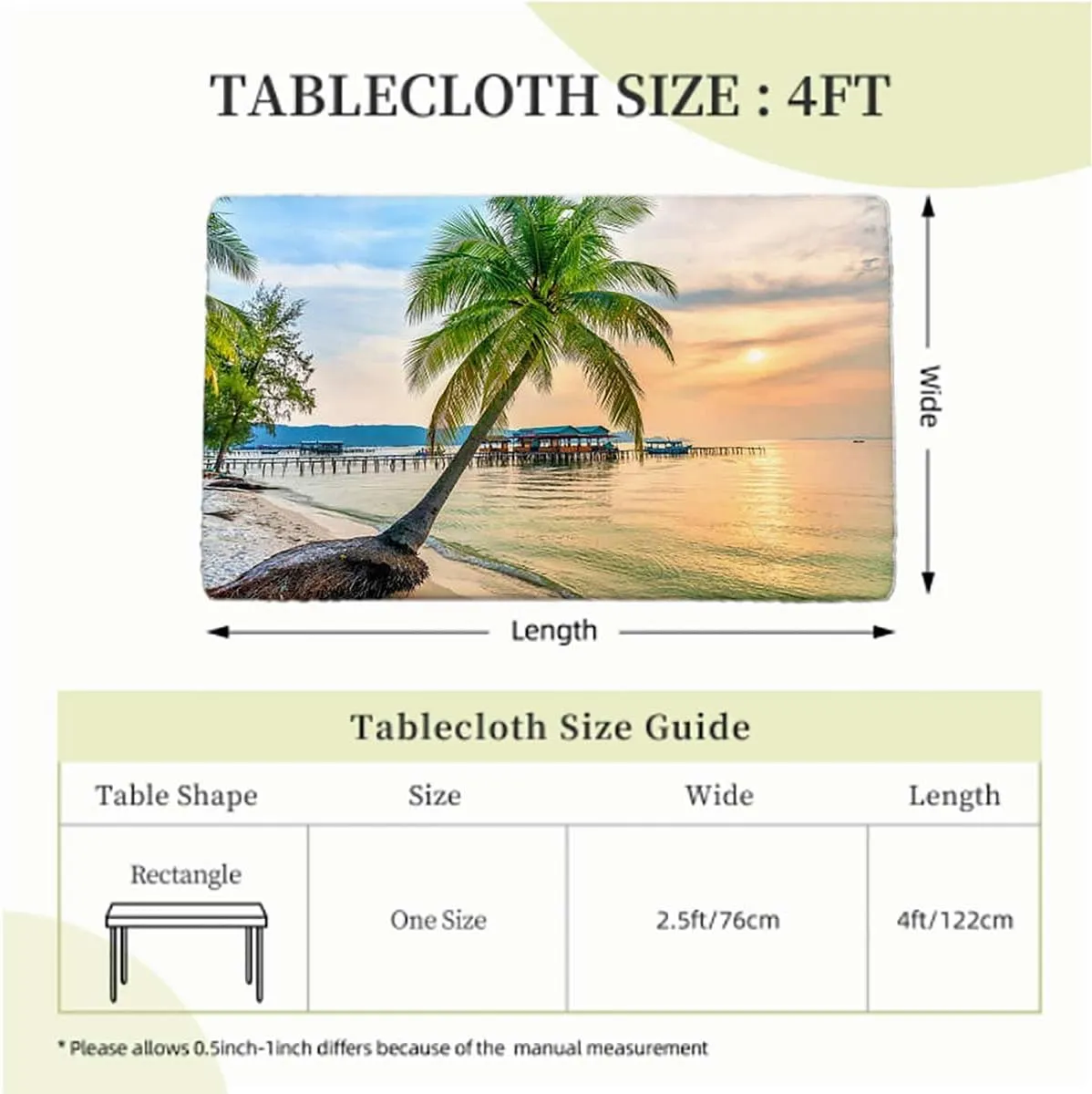 Blue Brown Fitted Tablecloth Tropic Palm Trees in Ocean Exotic Summer Wooden Boards Oil Proof Waterproof Tablecloth for Picnic Party Apartment Fits up 4 Foot Tables