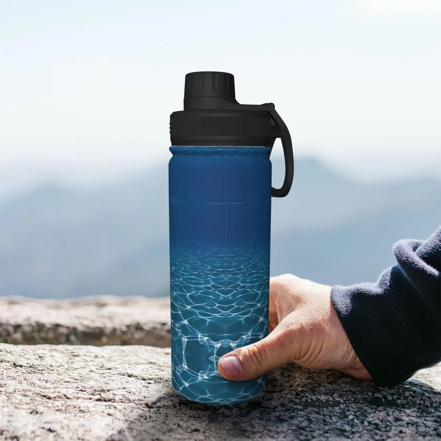 Blue Deep Ocean 18oz Sports Insulated Bottle For Outdoor Activities,Your Ideal Companion Staying Hydrated