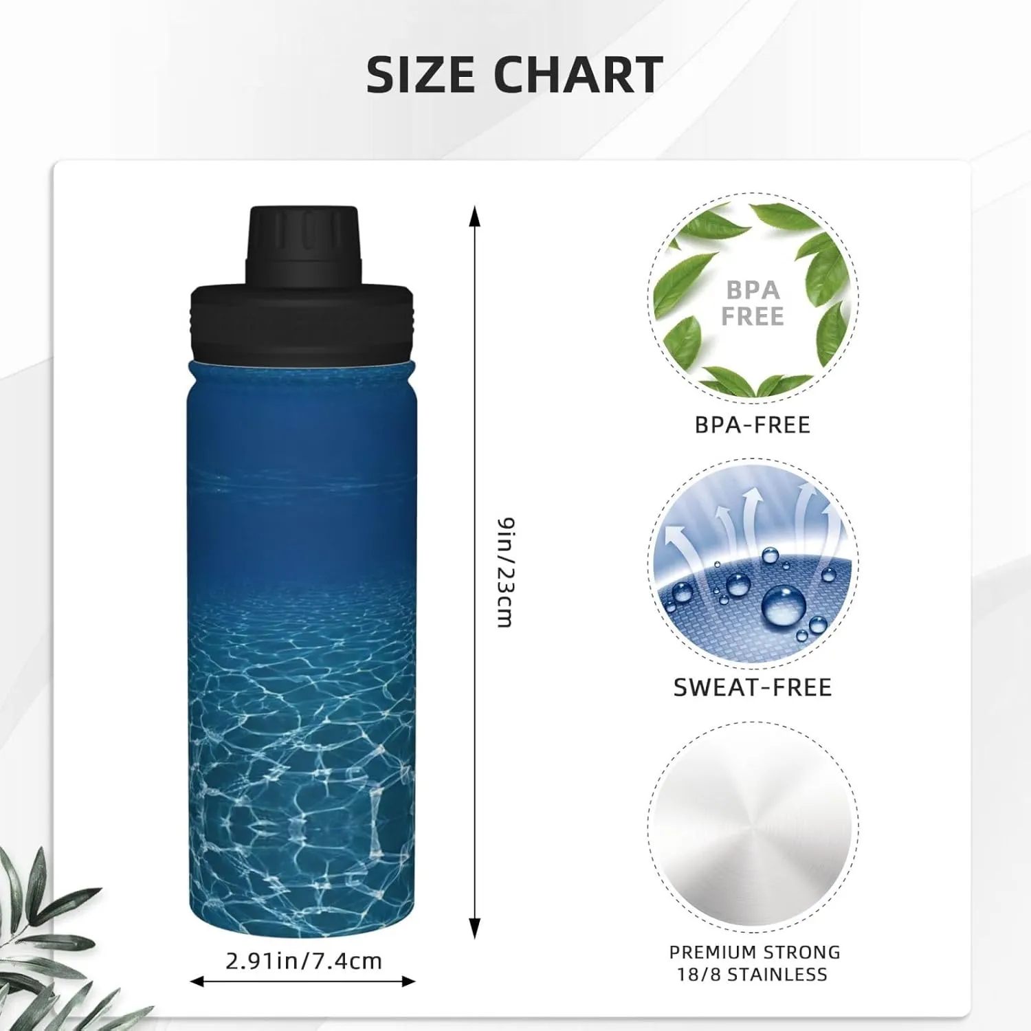Blue Deep Ocean 18oz Sports Insulated Bottle For Outdoor Activities,Your Ideal Companion Staying Hydrated