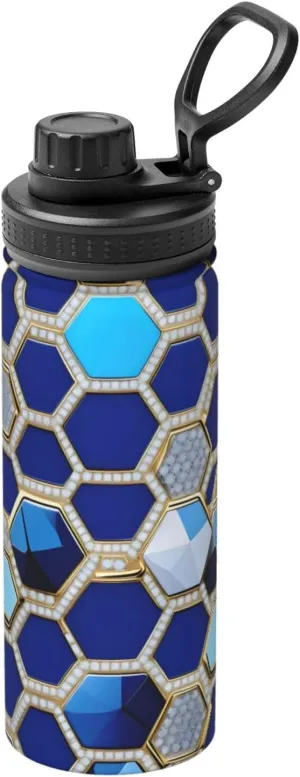 Blue Hexagons and Diamond Sports Insulated Water Bottle - Premium 18 oz. Stainless Steel Hydration Bottle for Outdoor Enthusiasts