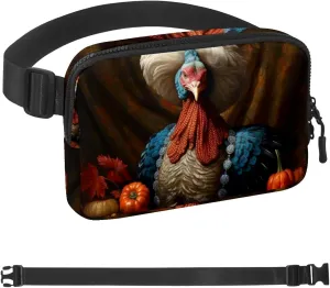 Blue Turkey and Pumpkin-653 Belt Bag for Men and Women Fanny Pack,Belt Bag with Adjustable Strap,Fashion Crossbody Everywhere Belt Bag for Travel Outdoors Running Hiking