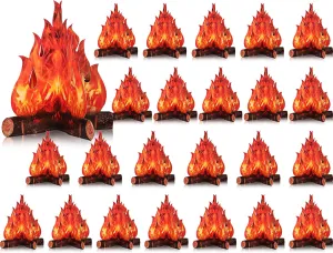 Boao 24 Set Fake Fire Campfire Camping Decoration Thanksgiving 3D Cardboard Centerpiece Artificial Flames Campfire Centerpiece Artificial Fire for Christmas Party Decorations(Red Orange)
