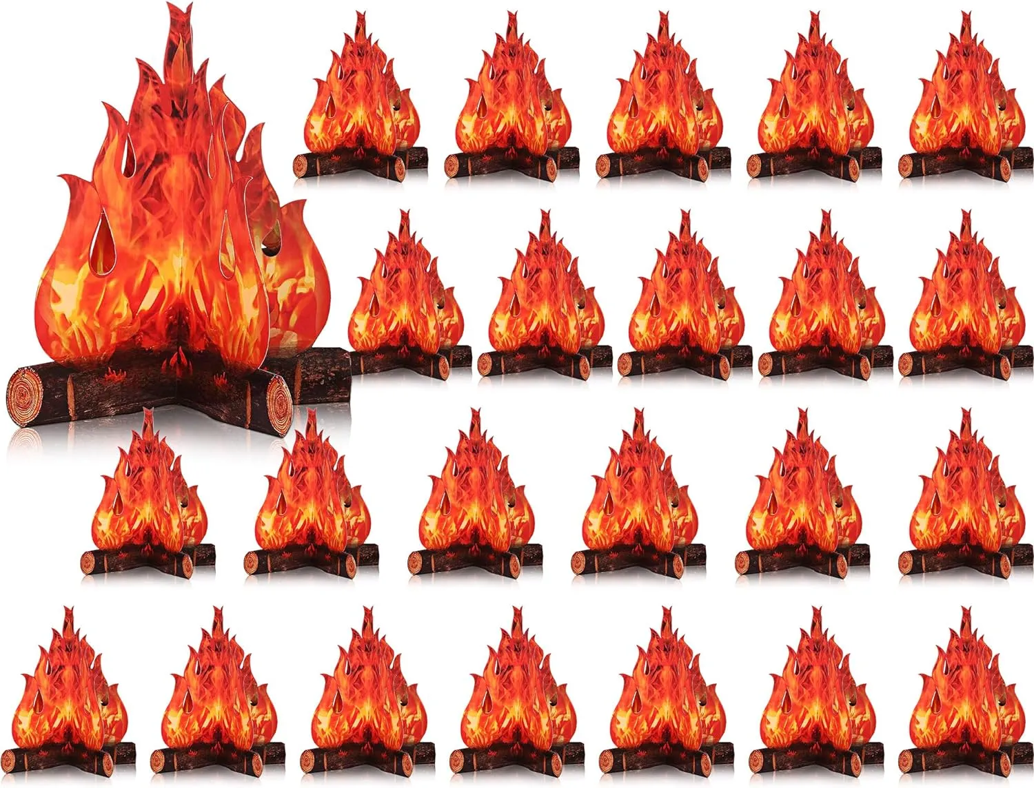 Boao 24 Set Fake Fire Campfire Camping Decoration Thanksgiving 3D Cardboard Centerpiece Artificial Flames Campfire Centerpiece Artificial Fire for Christmas Party Decorations(Red Orange)