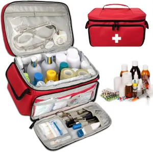 Boczif First Aid Kit, First Aid Storage Carry Bag, Pill Bottle Organizer for Emergency Trauma Medical Kits Supplies Waterproof, Ideal for Home, Office, Car, Travel, Outdoor, Camping, Hiking (Red)