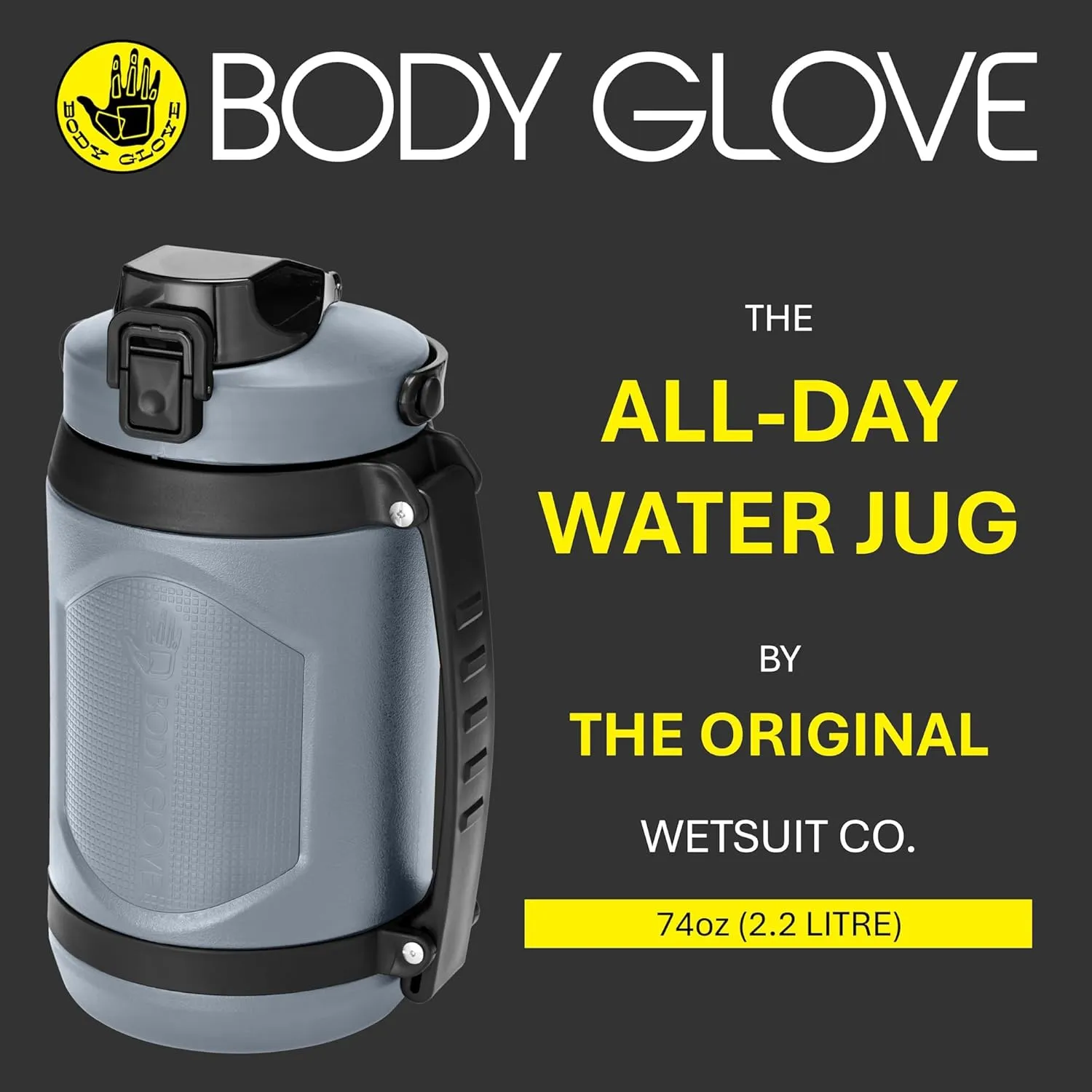 Body Glove 74oz Water Bottle with Straw, Leakproof BPA Free All Day Hydration Jug for Gym, Sports, Outdoors (GREY/74oz)