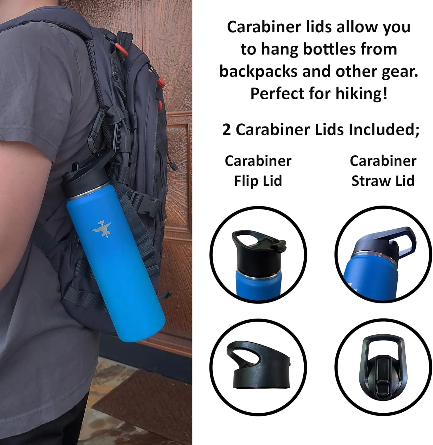 BodyForge Sports Water Bottle - 22oz, 3 Lids & Straw Lid, Leak Proof Stainless Steel Gym & Sport Bottles for Men, Women & Kids - Double Walled, Insulated Thermos, Metal Canteen (Blue/Light Blue)