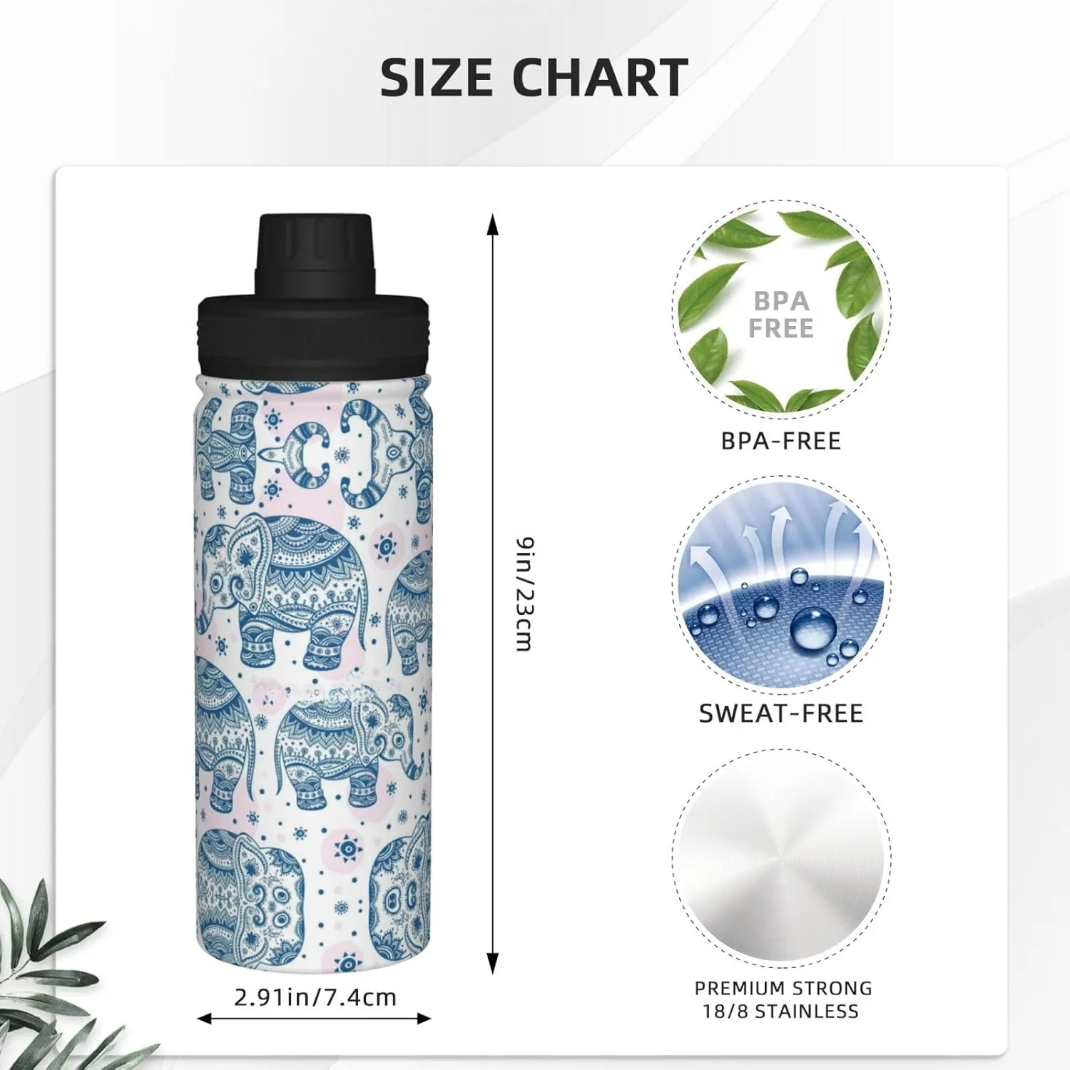 Boho Elephant 18oz Sports Insulated Bottle For Outdoor Activities,Your Ideal Companion Staying Hydrated