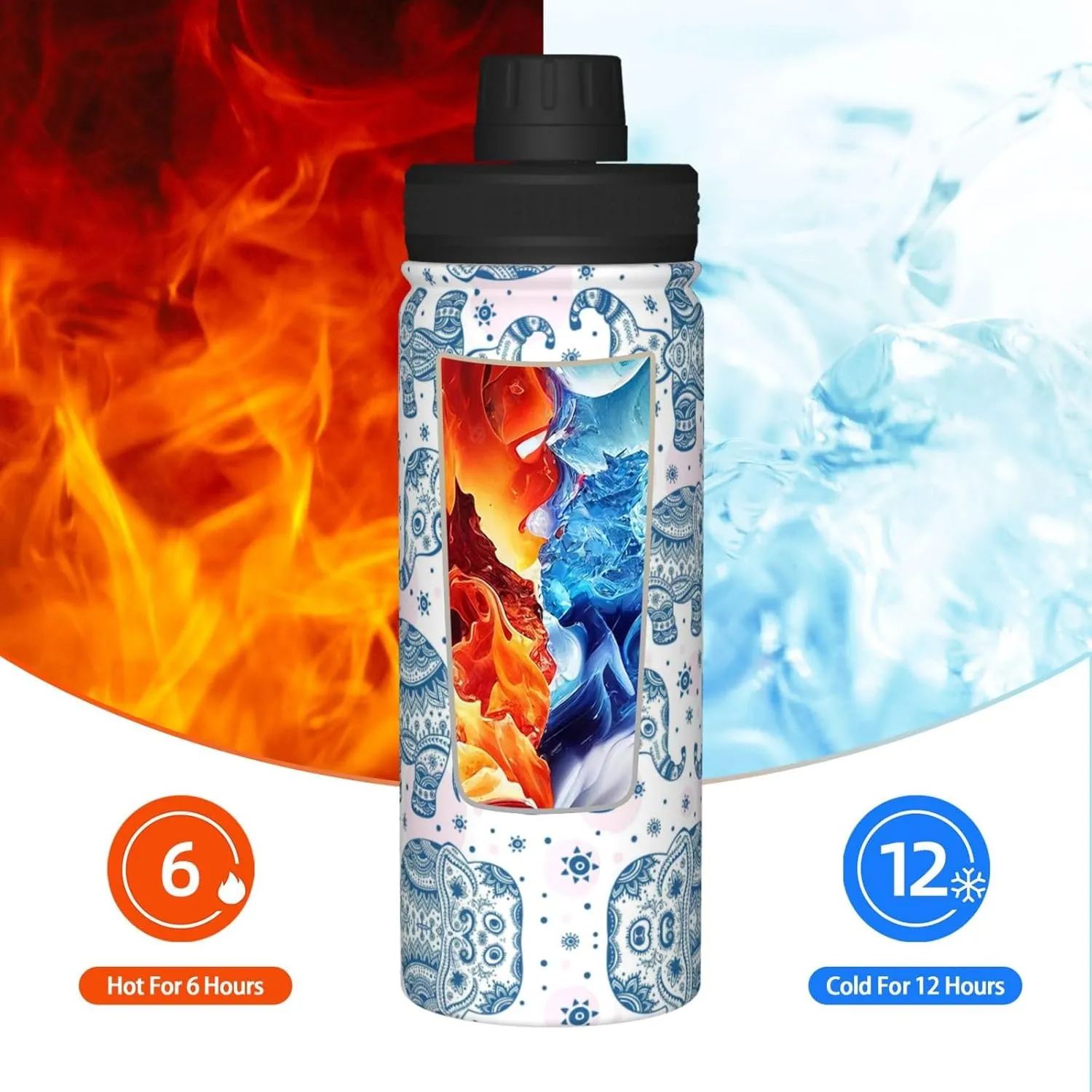 Boho Elephant 18oz Sports Insulated Bottle For Outdoor Activities,Your Ideal Companion Staying Hydrated