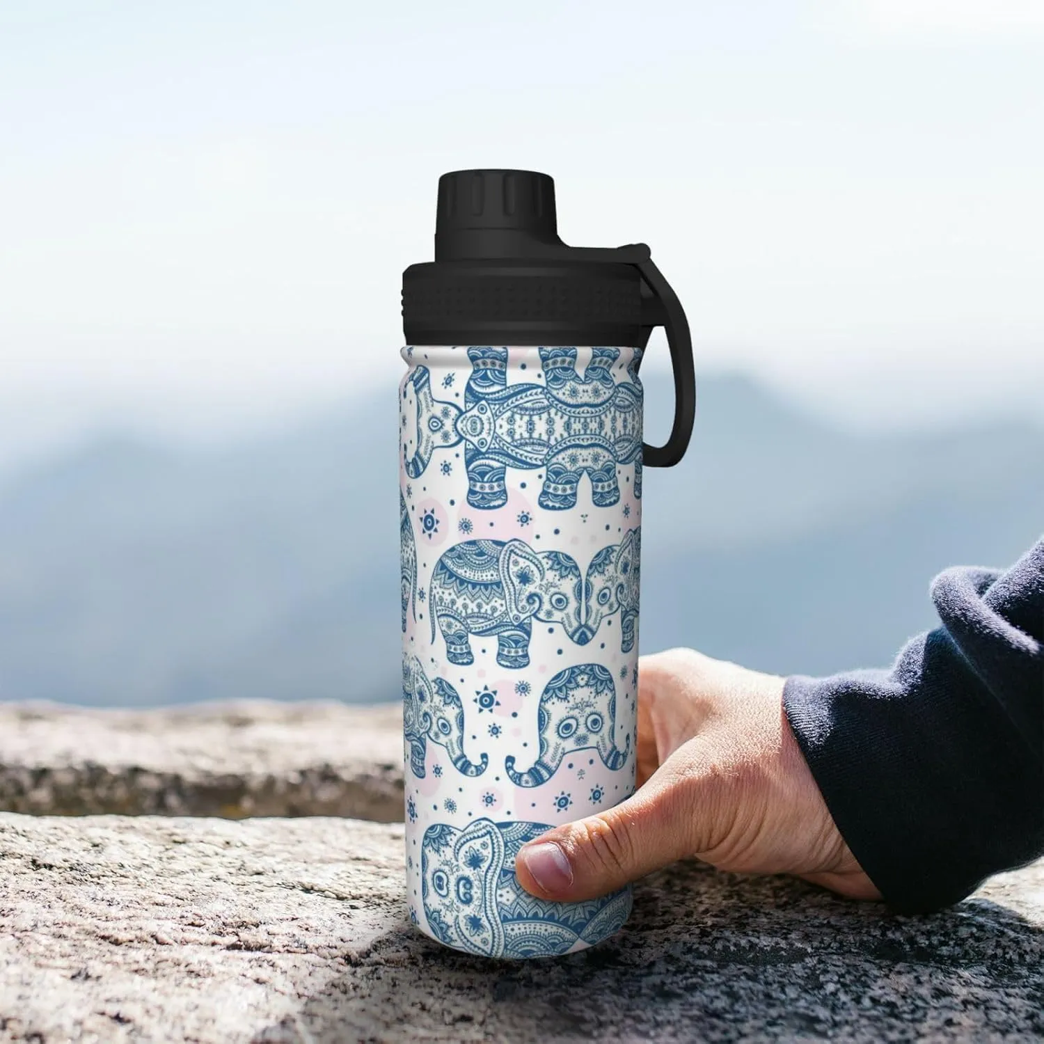 Boho Elephant 18oz Sports Insulated Bottle For Outdoor Activities,Your Ideal Companion Staying Hydrated