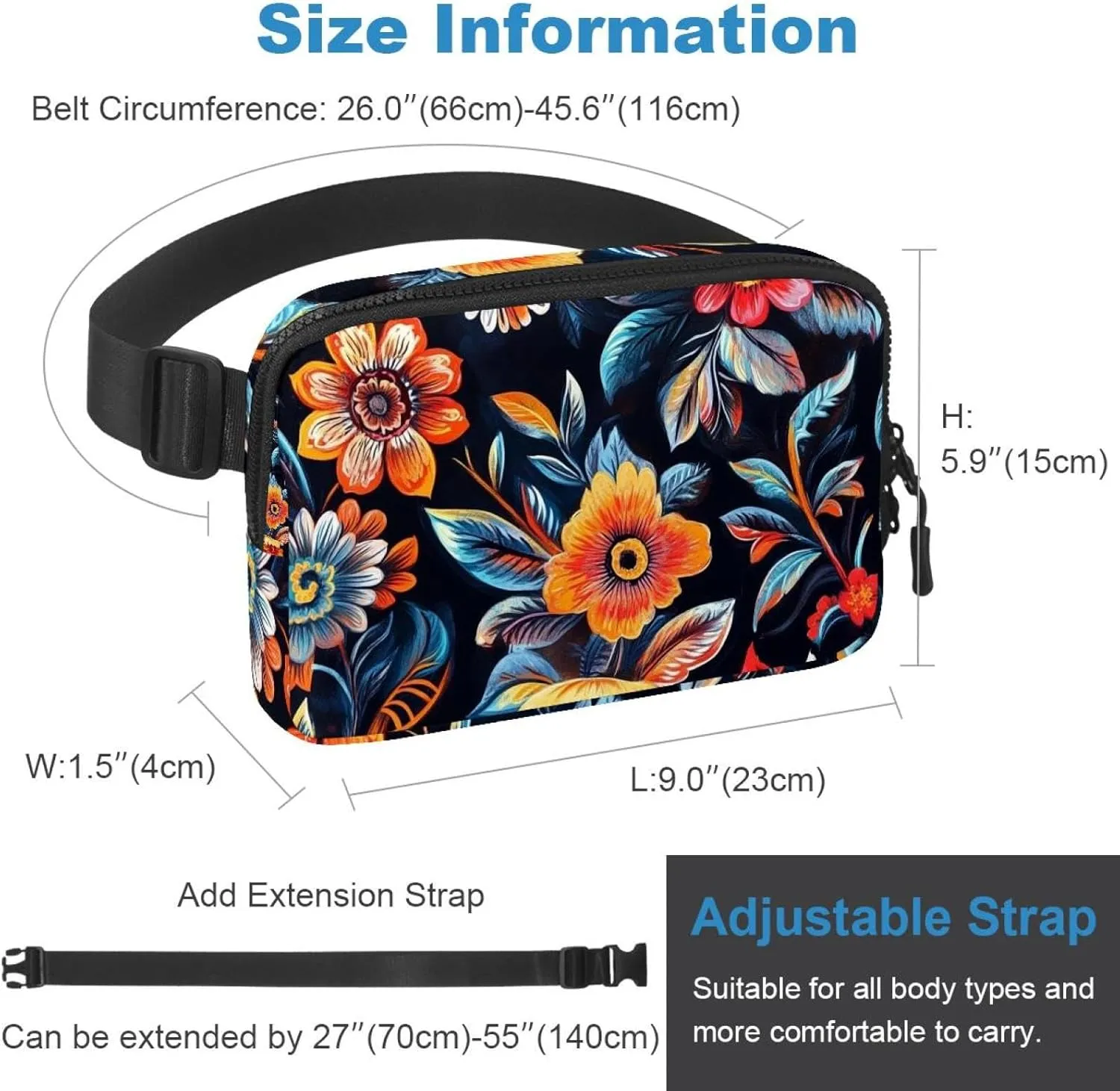 Boho Floral-26 Belt Bag for Men and Women Fanny Pack,Belt Bag with Adjustable Strap,Fashion Crossbody Everywhere Belt Bag for Travel Outdoors Running Hiking