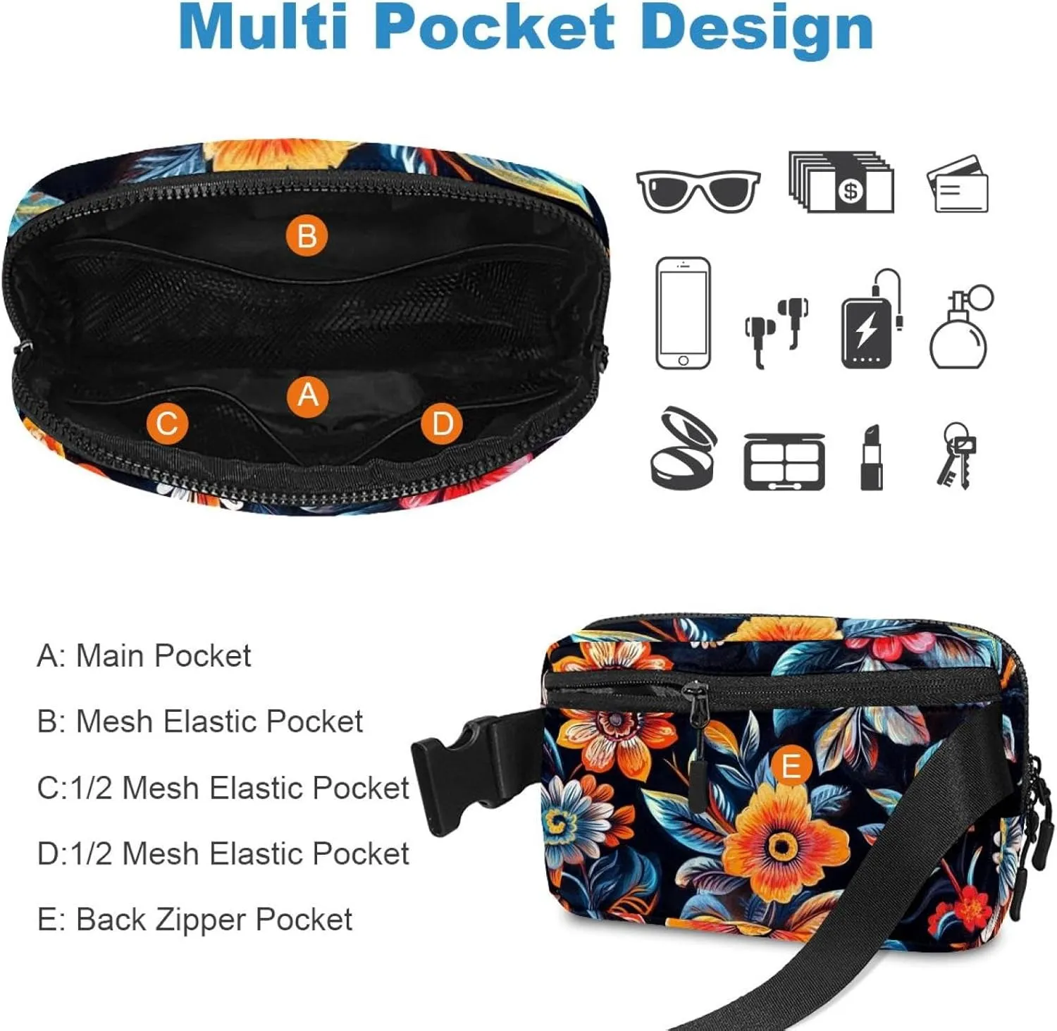 Boho Floral-26 Belt Bag for Men and Women Fanny Pack,Belt Bag with Adjustable Strap,Fashion Crossbody Everywhere Belt Bag for Travel Outdoors Running Hiking
