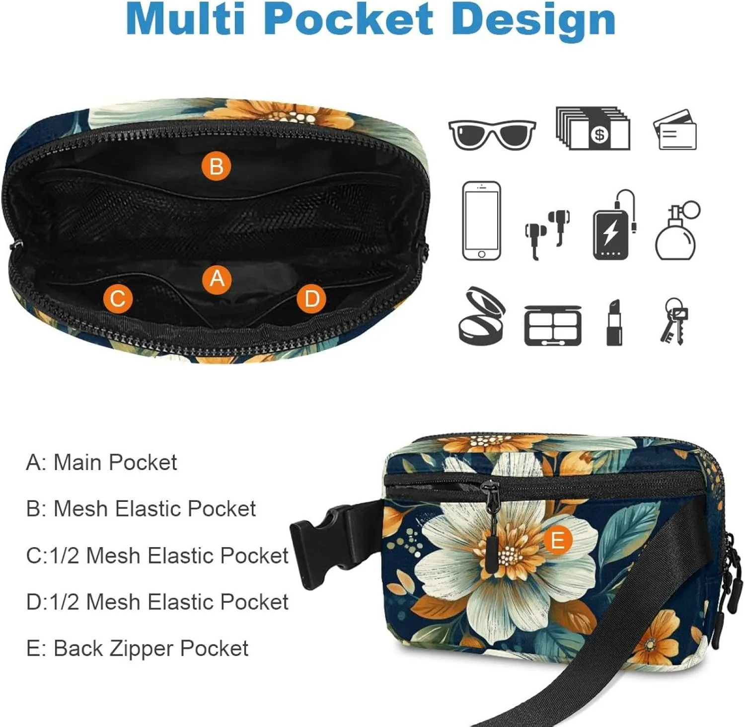 Boho Floral-32 Belt Bag for Men and Women Fanny Pack,Belt Bag with Adjustable Strap,Fashion Crossbody Everywhere Belt Bag for Travel Outdoors Running Hiking