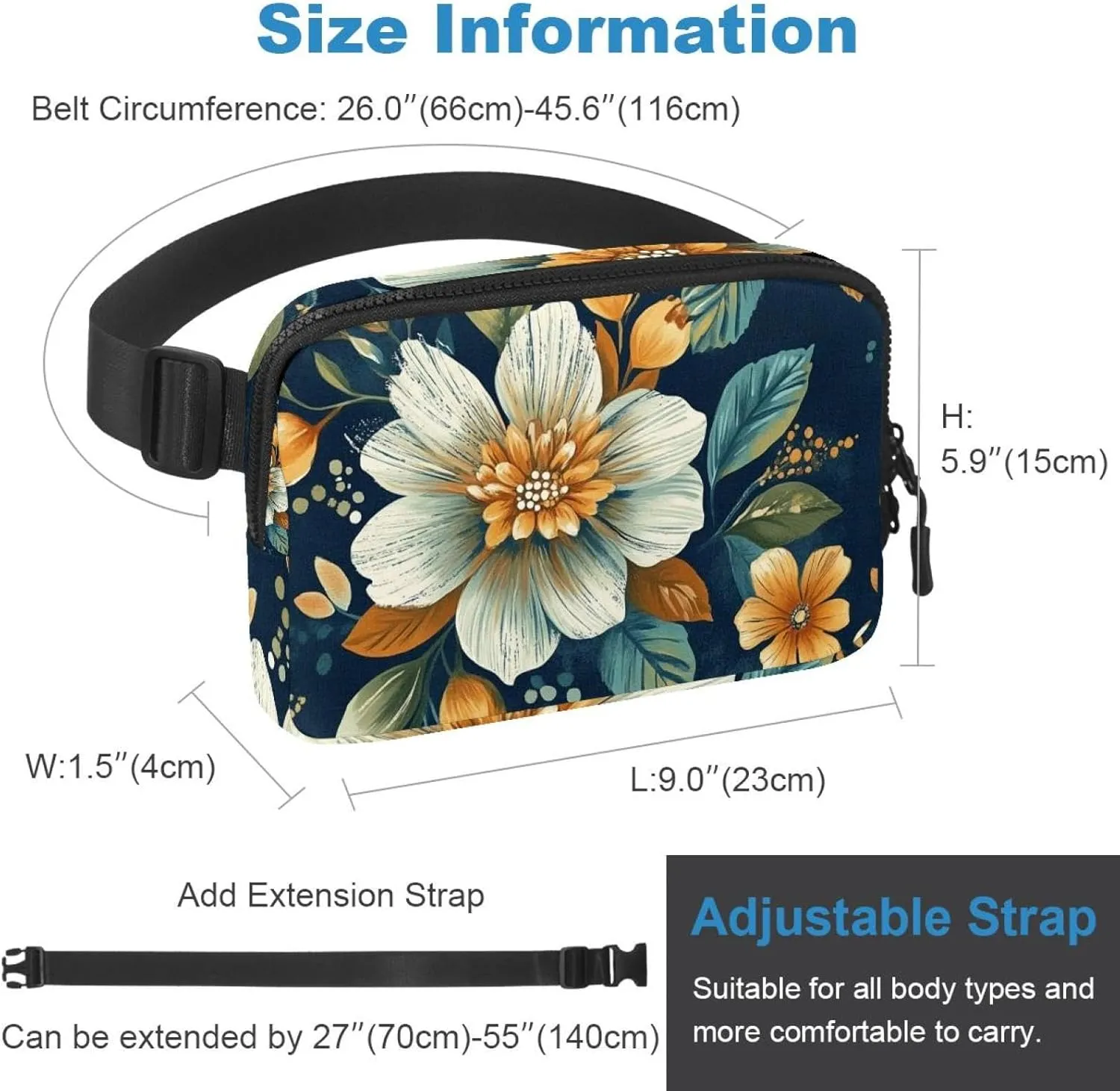 Boho Floral-32 Belt Bag for Men and Women Fanny Pack,Belt Bag with Adjustable Strap,Fashion Crossbody Everywhere Belt Bag for Travel Outdoors Running Hiking