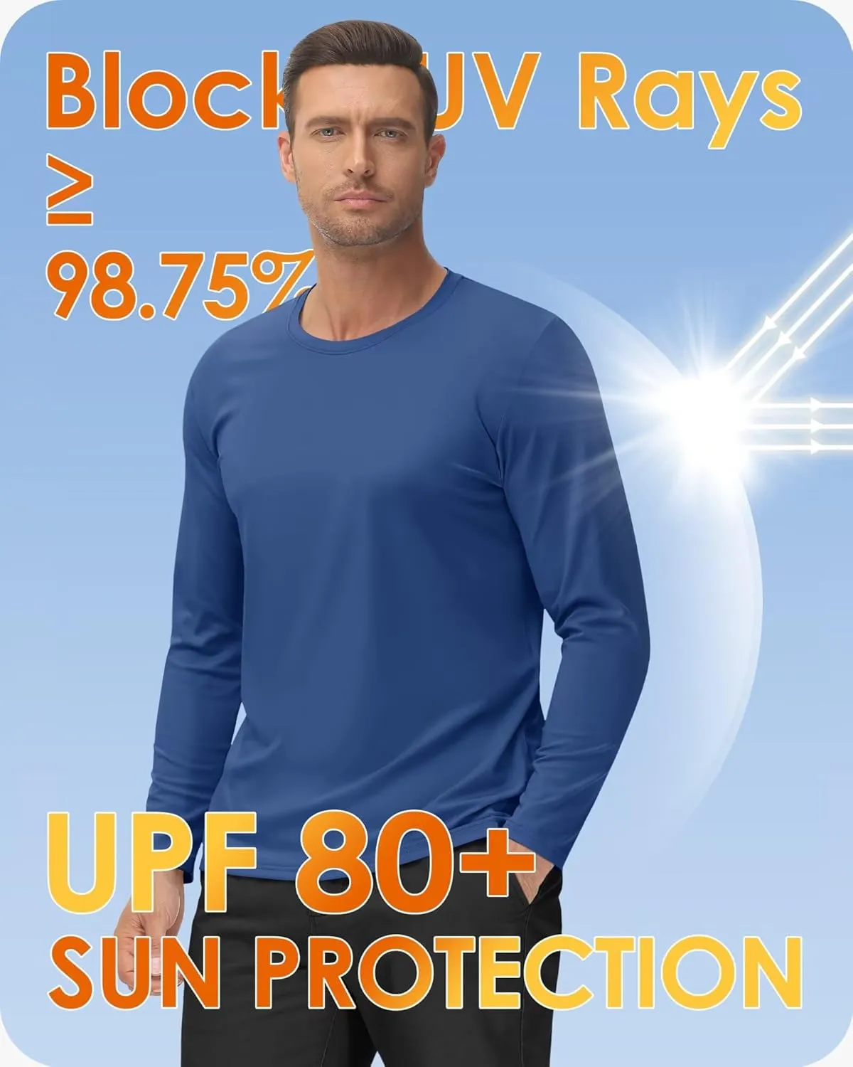 Boladeci Men's UPF 80  Sun Shirts Long Sleeve Lightweight UV Protection SPF Shirts Rash Guard Swim T-Shirts