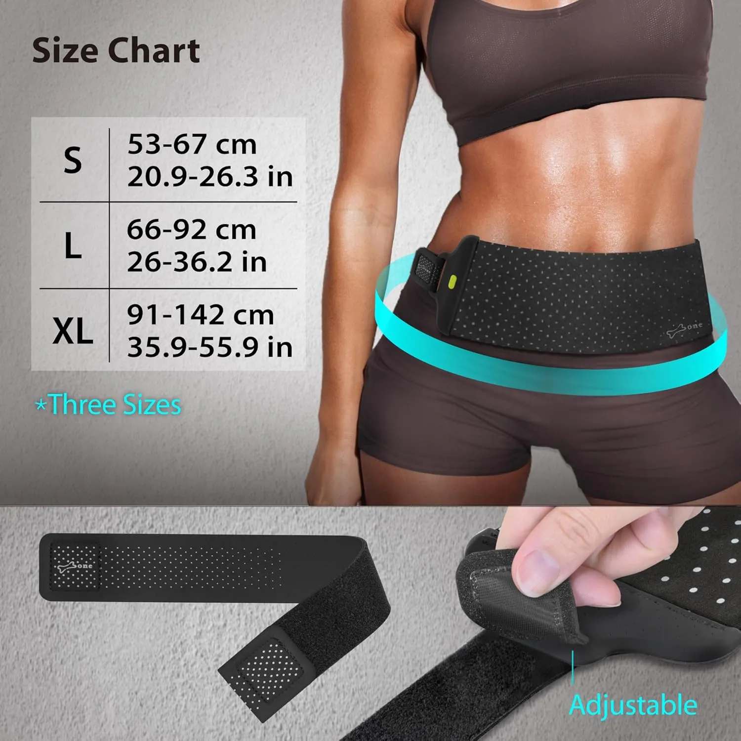 BONE Run Tie Belt, Washable Running Belt with Large Capacity Storage, Scratch-Free & Skin-Friendly Waist Pack with Zipperless Design, Sport Fanny Pack for Hiking & Climbing (Size S)