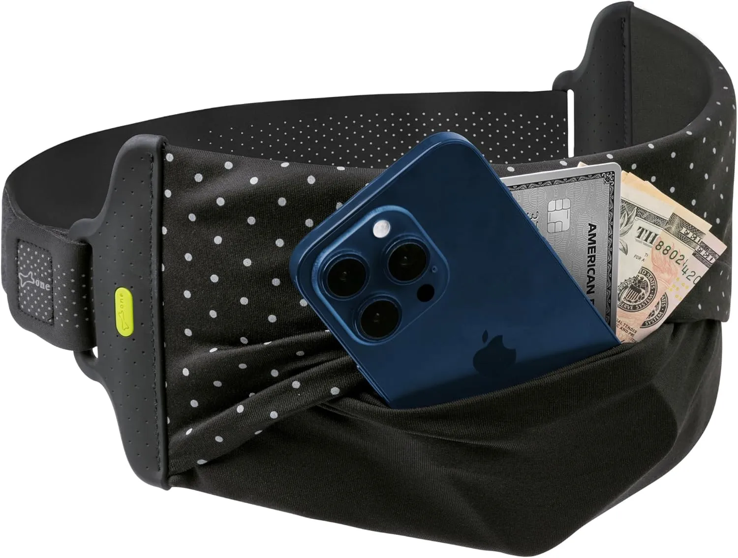 BONE Run Tie Belt, Washable Running Belt with Large Capacity Storage, Scratch-Free & Skin-Friendly Waist Pack with Zipperless Design, Sport Fanny Pack for Hiking & Climbing (Size S)