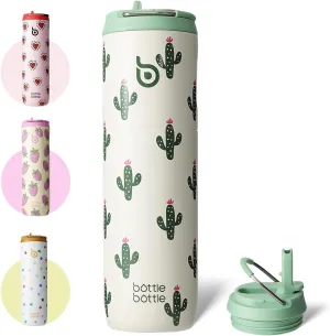 BOTTLE BOTTLE Insulated Water Bottle 24oz with Straw Lid and Handle for Sports Travel Gym Stainless Steel Water Bottles Double-Wall Vacuum Metal Leak Proof BPA-Free (Cactus)