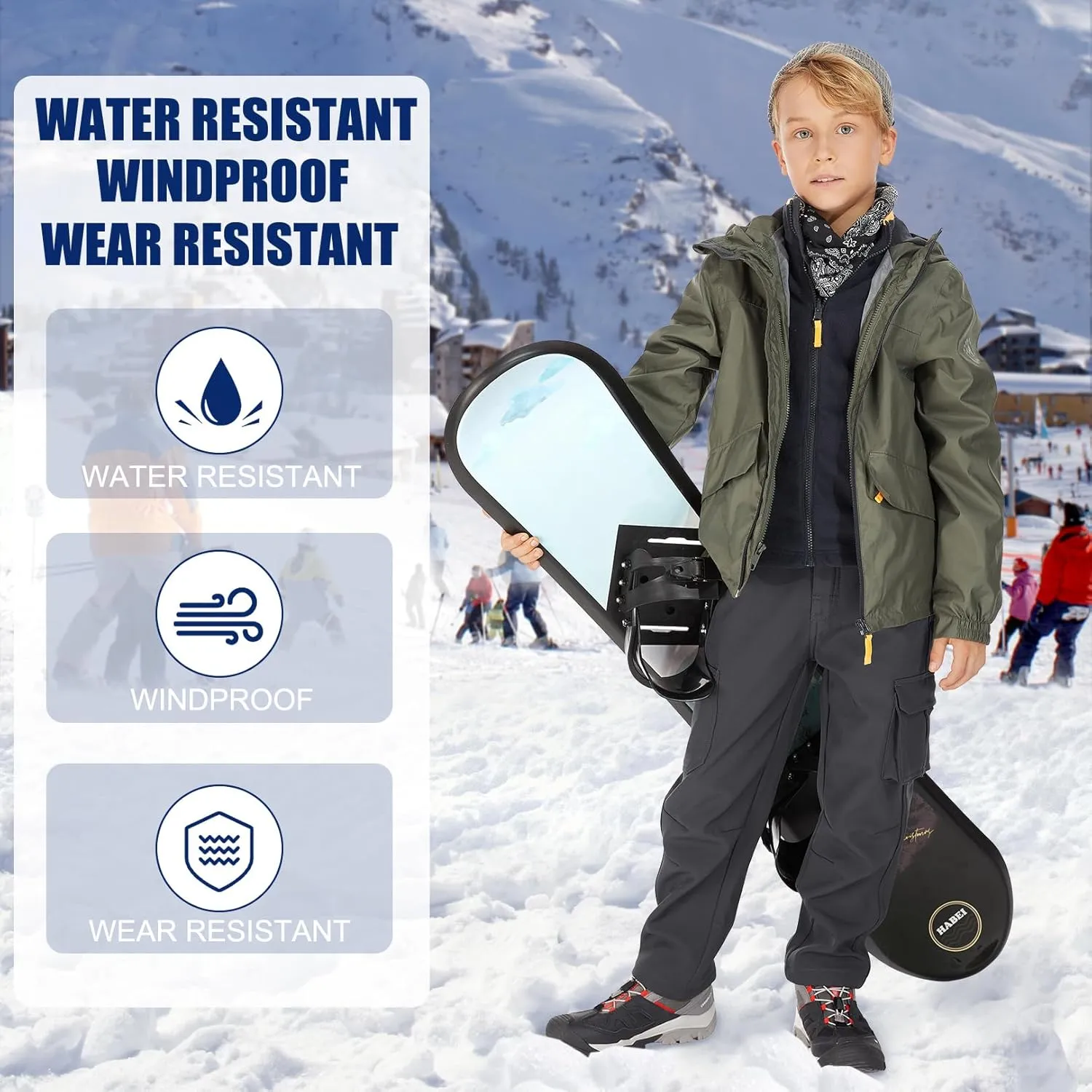 Boys Snow Ski Pants Kids Girls Hiking Outdoor Waterproof Windproof Fleece Lined Warm Softshell Snowboard Pants