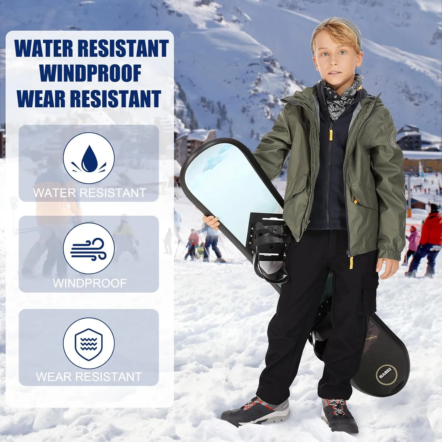 Boys Snow Ski Pants Kids Girls Hiking Outdoor Waterproof Windproof Fleece Lined Warm Softshell Snowboard Pants