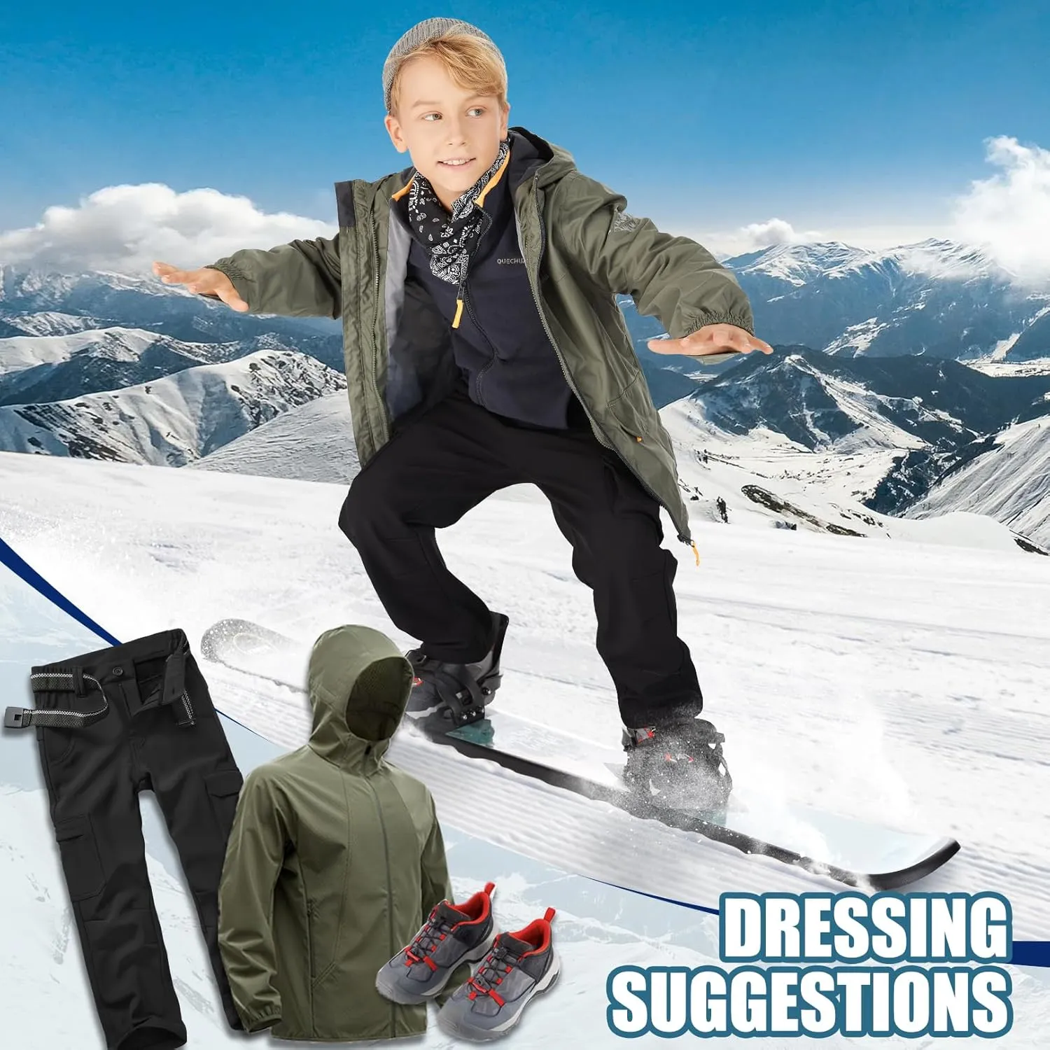 Boys Snow Ski Pants Kids Girls Hiking Outdoor Waterproof Windproof Fleece Lined Warm Softshell Snowboard Pants
