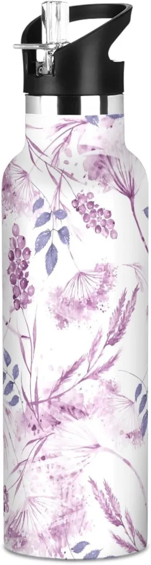 Boys Water Bottle with Straw Reusable Tumbler for Toddlers 20oz Kids Insulated Cups Leak Proof Double Wall 304 Stainless Steel Water Flask School Bottle,Spring with Forest Flowers