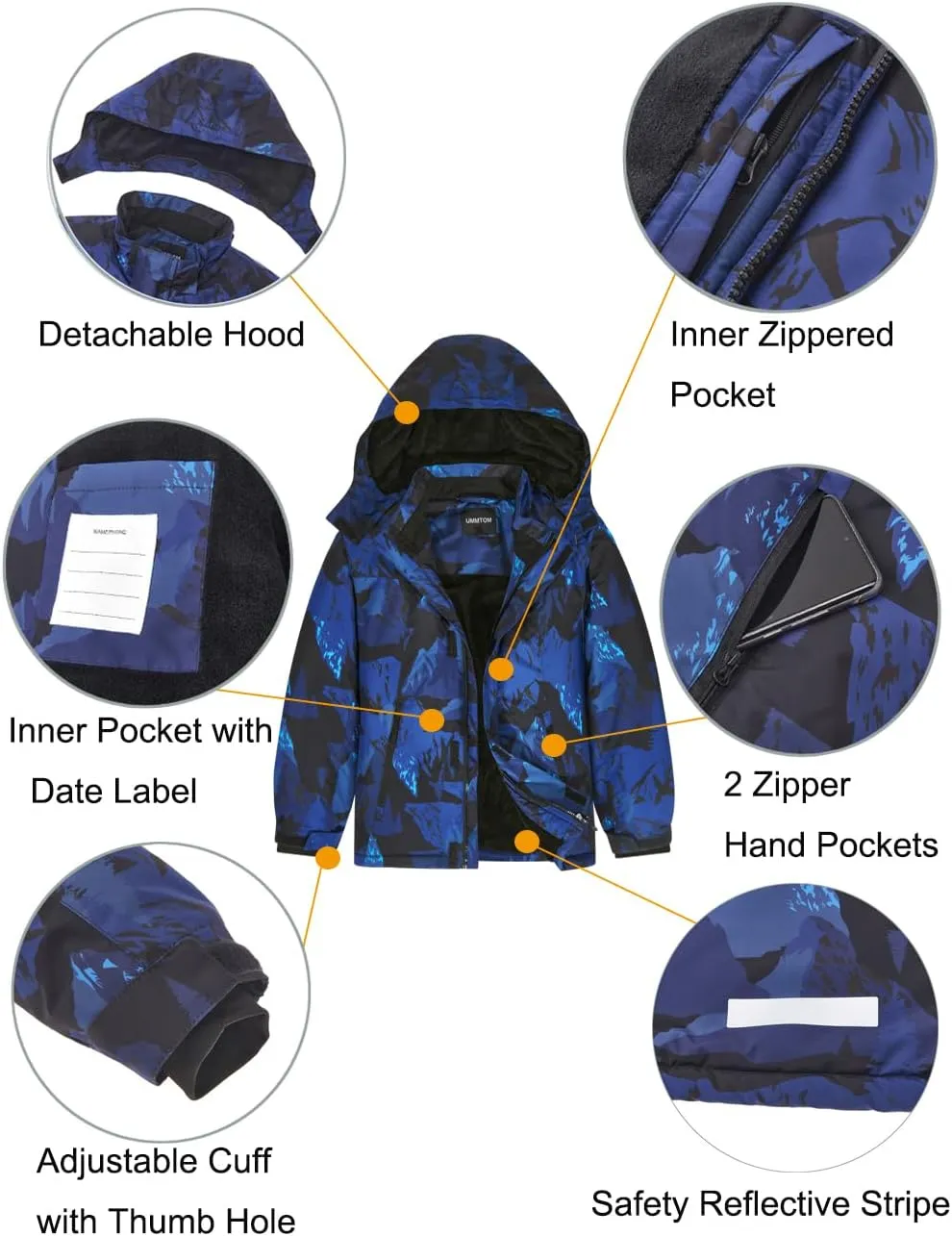 Boys Waterproof Ski Jacket Warm Winter Fleece Snow Coat Kids Outdoor Hooded Snowboard Jacket