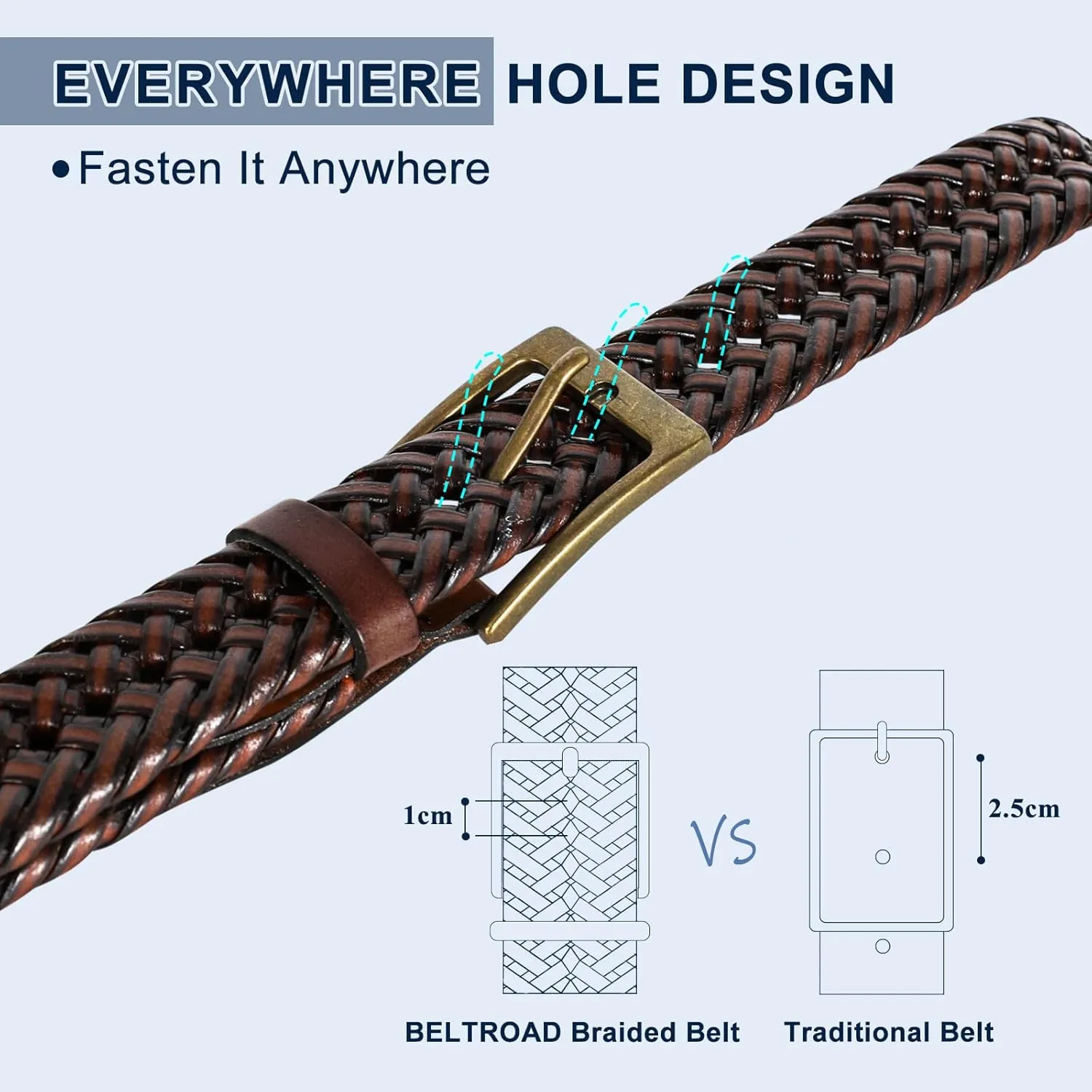 Braided Leather Belt for Men Casual Jeans Golf, Men's Leather Woven Alloy Buckle Hand Braided Belts Gift for Men