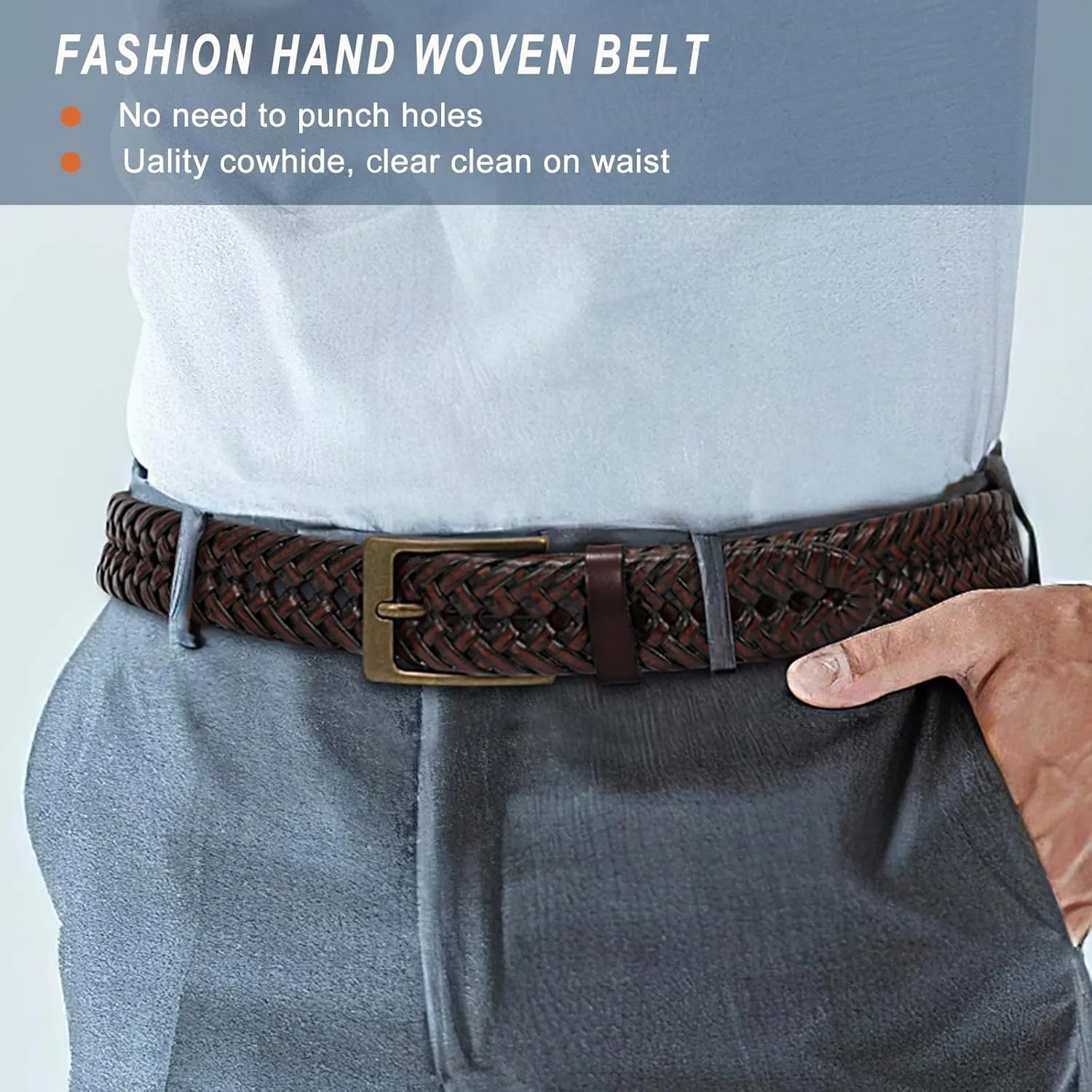 Braided Leather Belt for Men Casual Jeans Golf, Men's Leather Woven Alloy Buckle Hand Braided Belts Gift for Men