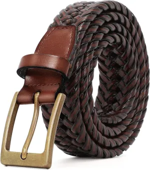 Braided Leather Belt for Men Casual Jeans Golf, Men's Leather Woven Alloy Buckle Hand Braided Belts Gift for Men