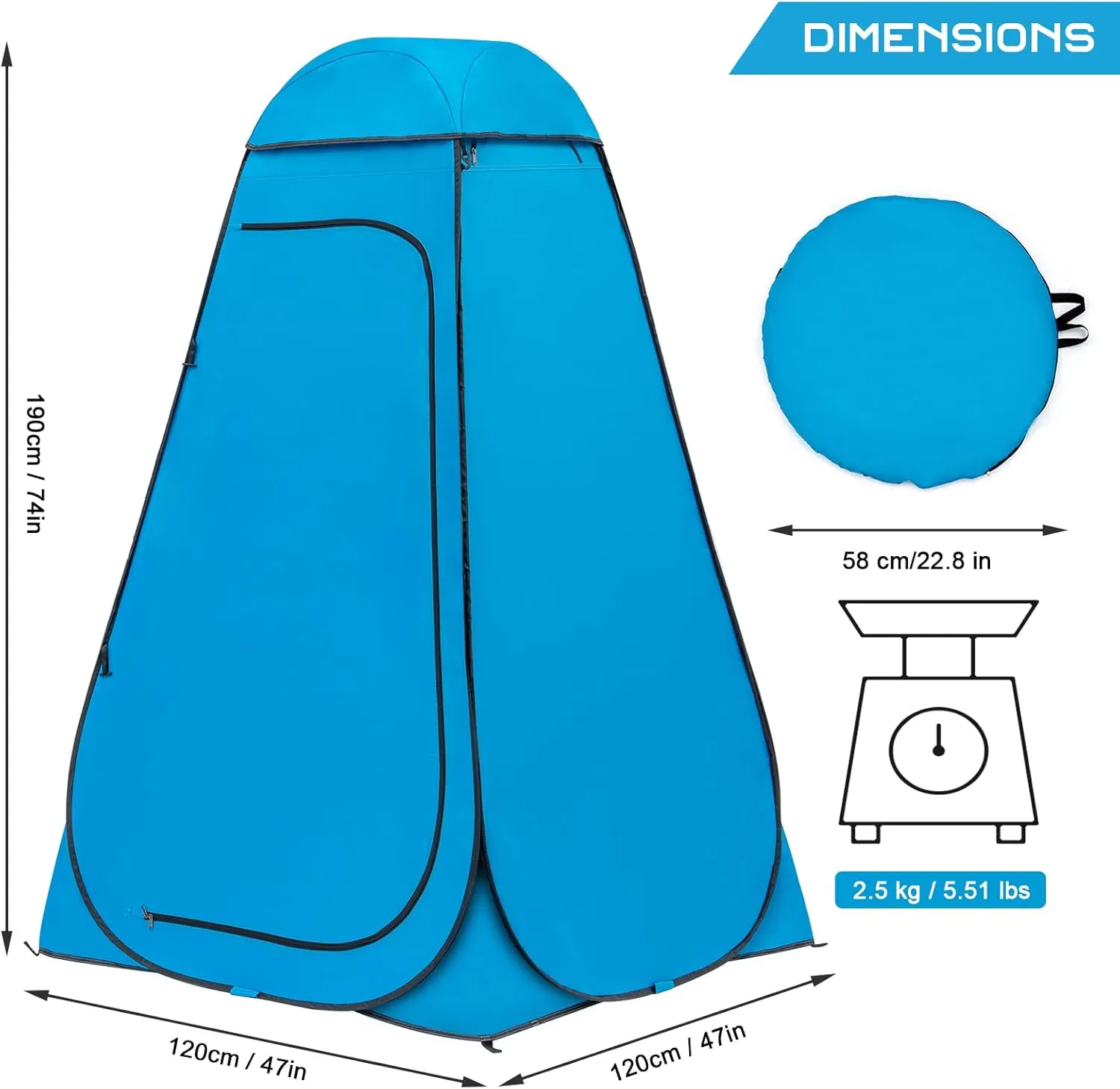 BRIAN & DANY Pop Up Shower Tent, Portable Privacy Camping Changing Tent, Camp Toilet Bathroom Pod with Rain Shelter & Windows, UPF 50  & Waterproof, 47.2" x 47.2" x 74.8"