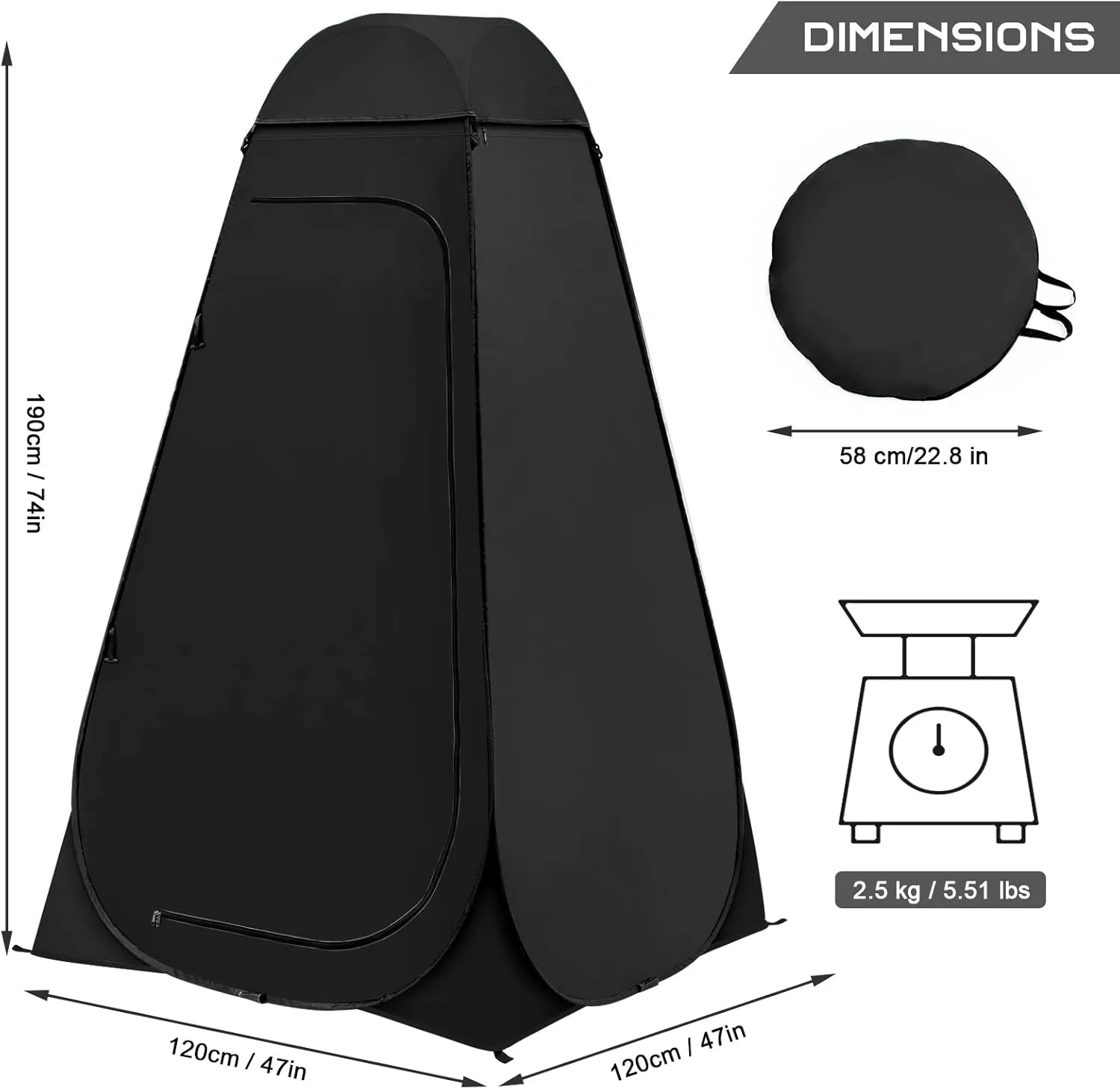 BRIAN & DANY Pop Up Shower Tent, Portable Privacy Camping Changing Tent, Camp Toilet Bathroom Pod with Rain Shelter & Windows, UPF 50  & Waterproof, 47.2" x 47.2" x 74.8"