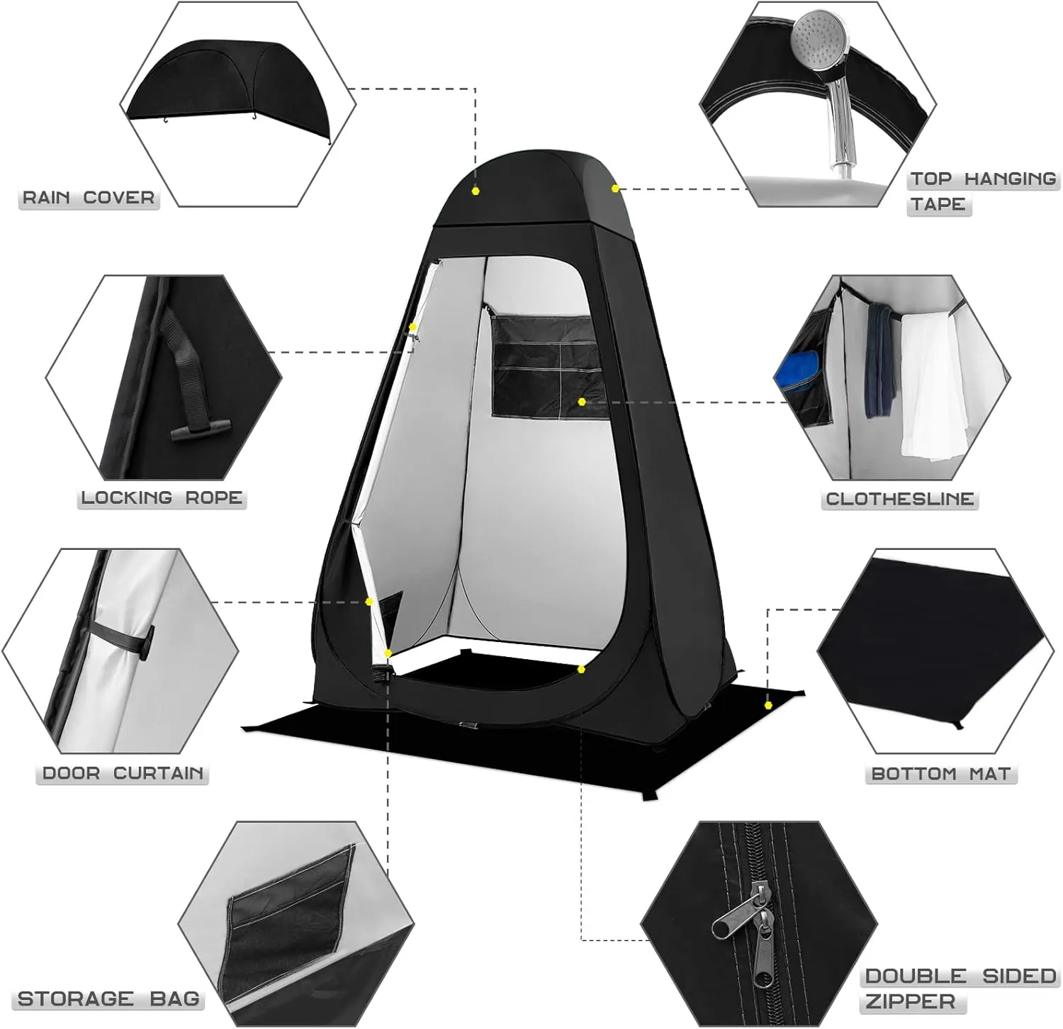 BRIAN & DANY Pop Up Shower Tent, Portable Privacy Camping Changing Tent, Camp Toilet Bathroom Pod with Rain Shelter & Windows, UPF 50  & Waterproof, 47.2" x 47.2" x 74.8"