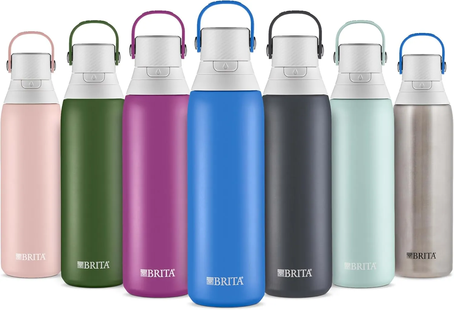 Brita Stainless Steel Premium Filtering Water Bottle, BPA-Free, Reusable, Insulated, Replaces 300 Plastic Water Bottles, Filter Lasts 2 Months or 40 Gallons, Includes 1 Filter, Carbon - 20 oz.