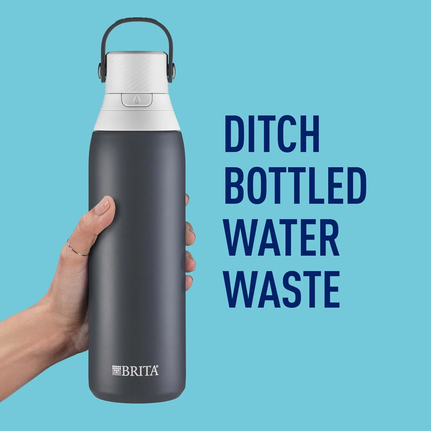 Brita Stainless Steel Premium Filtering Water Bottle, BPA-Free, Reusable, Insulated, Replaces 300 Plastic Water Bottles, Filter Lasts 2 Months or 40 Gallons, Includes 1 Filter, Carbon - 20 oz.