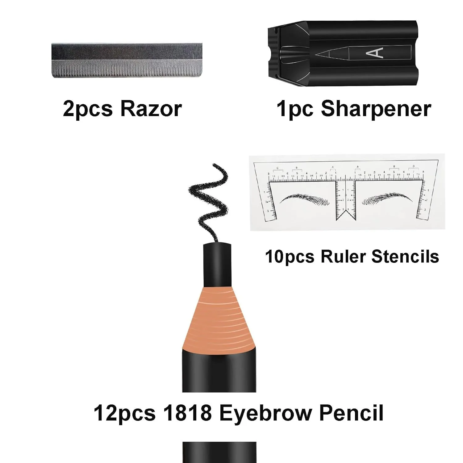 Brow Pencil Mapping Kit 12pcs Microblading Eyebrows Pencil 1pc Permanent Makeup Eyebrow Pencil Duckbill Sharpener 2pcs Razors 10pcs Eyebrow Mapping Stickers (Grey Pencil)