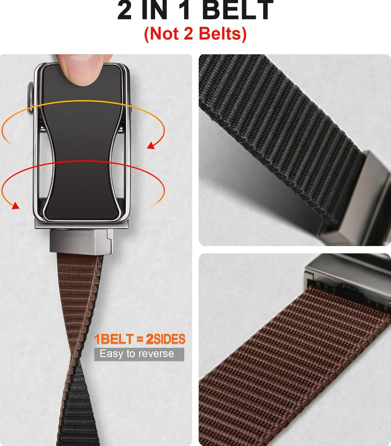 BULLIANT Mens Ratchet Belt Reversible,Web Nylon Casual Belt for Gift Men Golf Hiking Pants Jeans 2 In 1