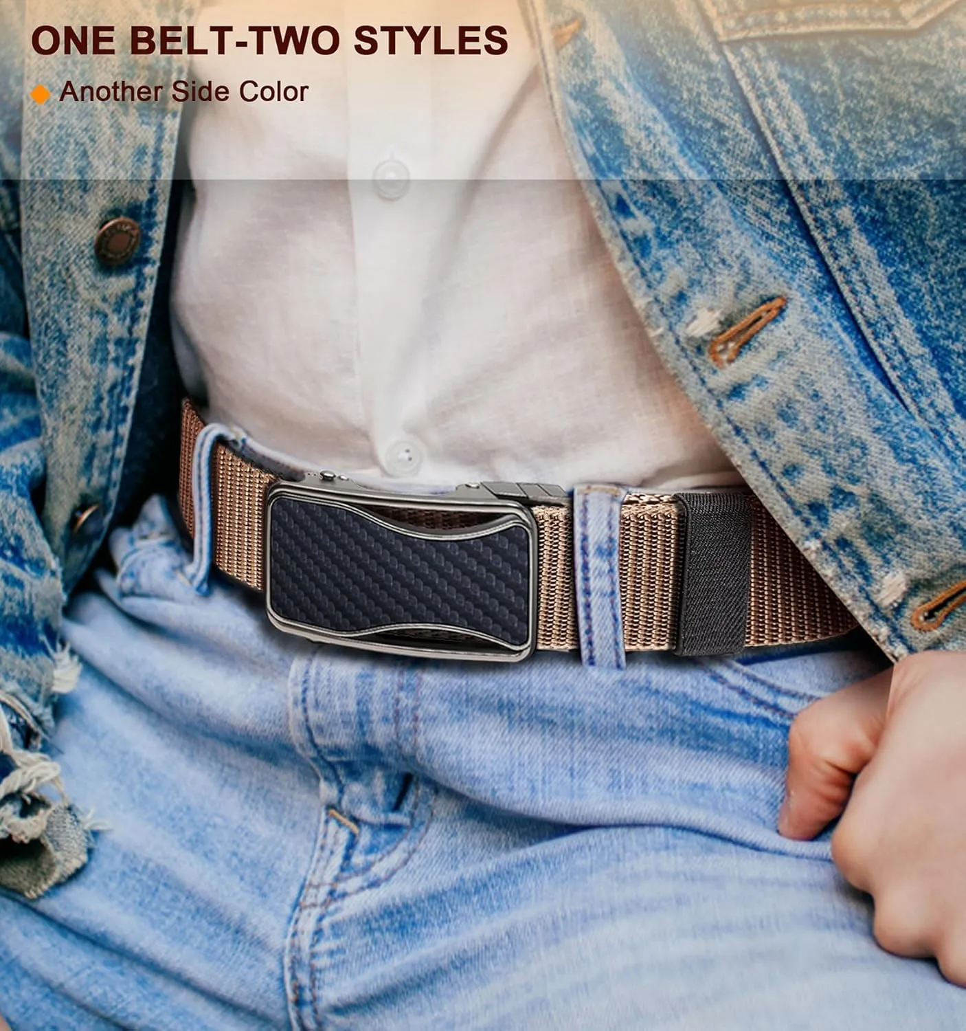 BULLIANT Mens Ratchet Belt Reversible,Web Nylon Casual Belt for Gift Men Golf Hiking Pants Jeans 2 In 1